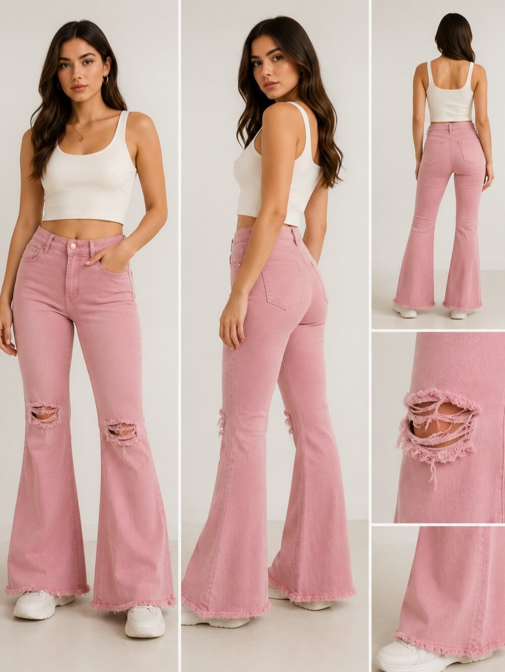 Vibrant MIU Pink Distressed Bell Bottom Jeans Size 15 W31 Made in USA